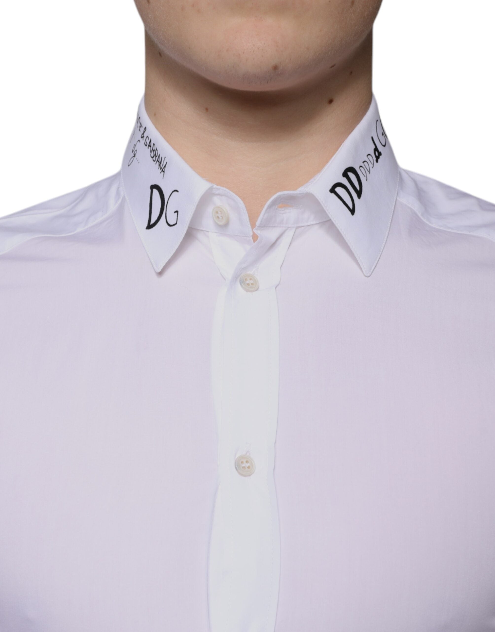 Dolce & Gabbana Men's White Logo Cotton Shirt GOLD